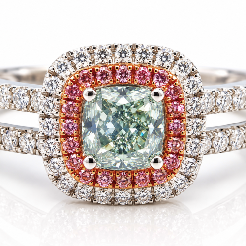 1.50ct Natural Fancy Light Green And Intense Pink Diamonds Ring GIA Engagement