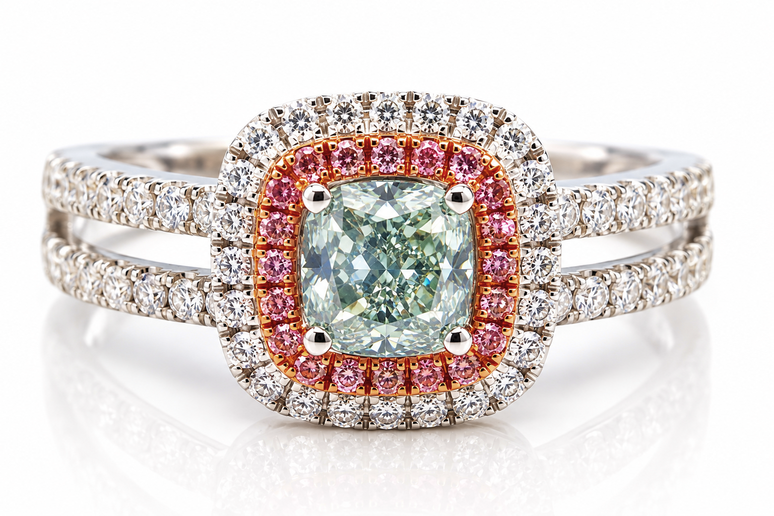 1.50ct Natural Fancy Light Green And Intense Pink Diamonds Ring GIA Engagement