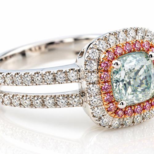 1.50ct Natural Fancy Light Green And Intense Pink Diamonds Ring GIA Engagement