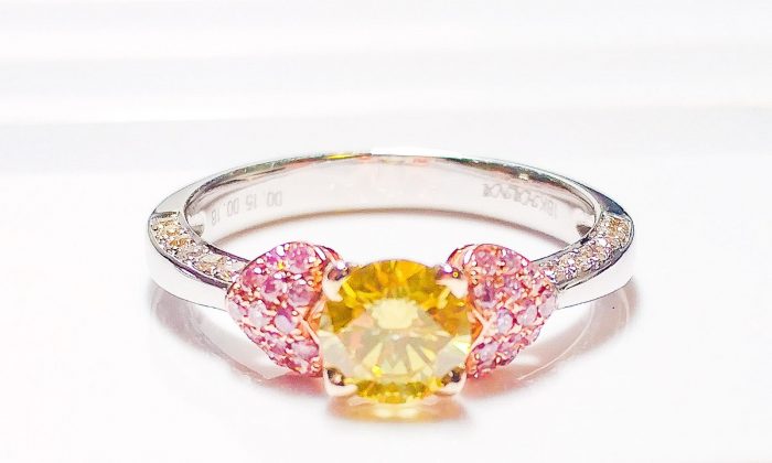 Real Engagement Ring 1.15ct Natural Fancy Intense Yellow & Pink GIA 18K Gold