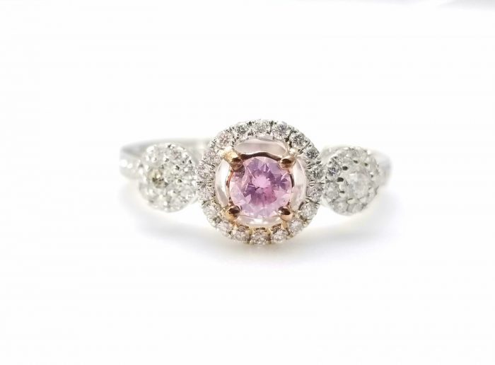 1.03ct Fancy Pink Diamond Engagement Ring GIA Round Hallo 18K White Gold SI1 - Image 2
