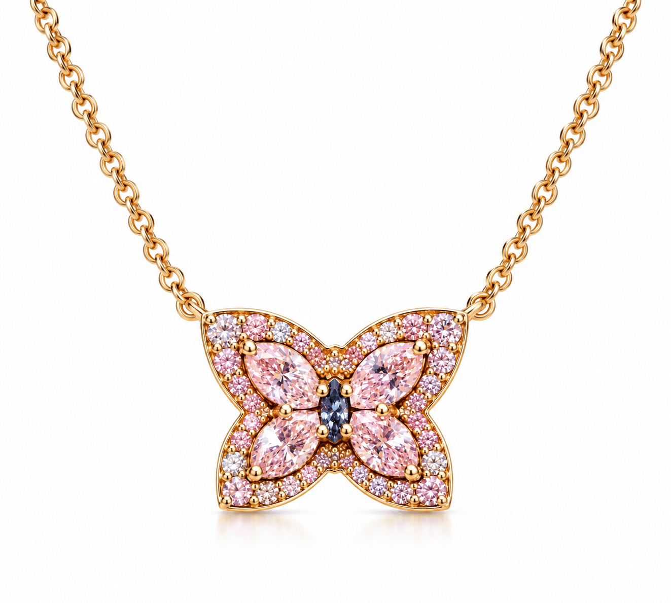 Real 1.05ct Natural Fancy Pink & Blue Diamond Pendant Necklace GIA 18K Butterfly
