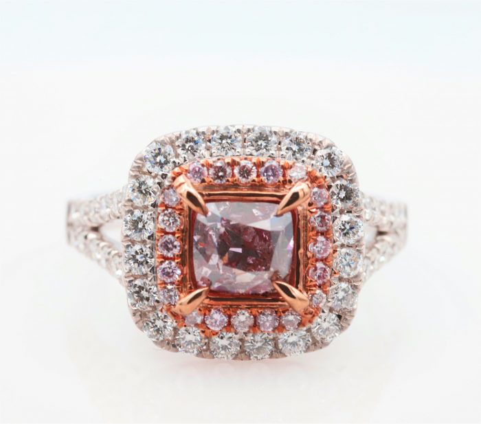 1.70ct Natural Fancy Pink Purple Diamonds Engagement Ring GIA Cushion 18K Gold