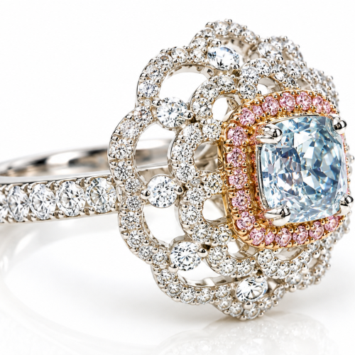 2.28ct Natural Fancy Light Blue & Pink Diamonds Engagement Ring GIA 18K SI2