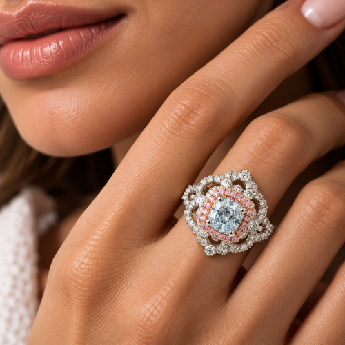 2.28ct Natural Fancy Light Blue & Pink Diamonds Engagement Ring GIA 18K SI2