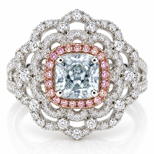 2.28ct Natural Fancy Light Blue & Pink Diamonds Engagement Ring GIA 18K SI2