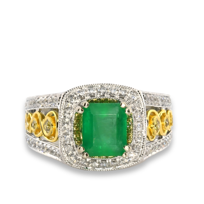 Real-179ct-Natural-Green-Emerald-Engagement-Ring-Emerald-Cut-18K-Gold-G-VS2