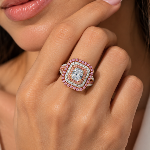 light blue and pink diamond ring