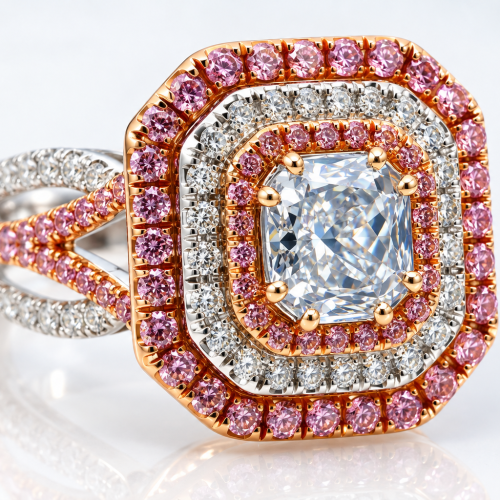 light blue and pink diamond ring