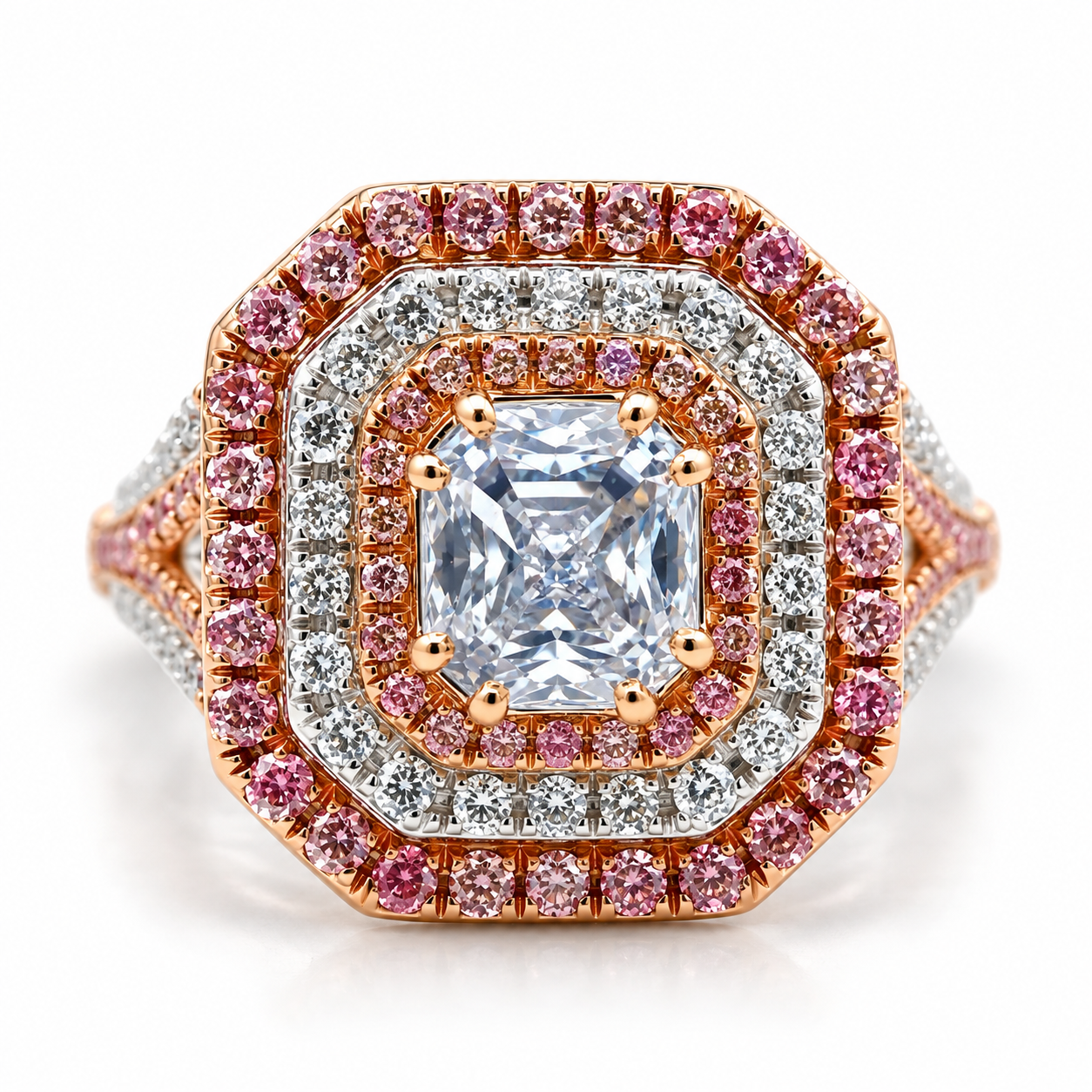 2.07ct Natural Fancy Light Blue & Pink Diamonds Engagement Ring GIA 18K Gold