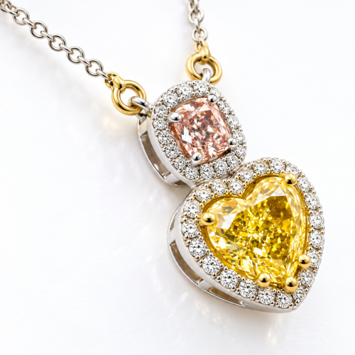 yellow and pink diamond necklace pendant heart