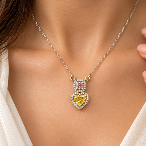 yellow and pink diamond necklace pendant heart