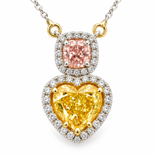 yellow and pink diamond necklace pendant heart