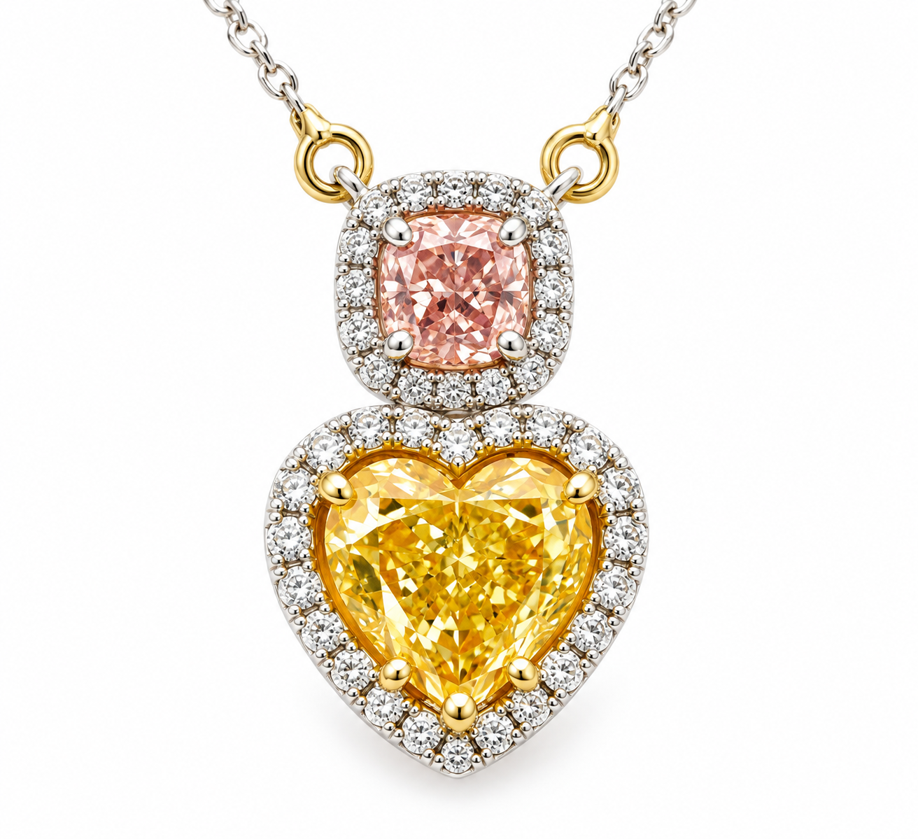 1.72ct Natural Fancy Deep Pink & Yellow Diamonds Necklaces & Pendant GIA 18K