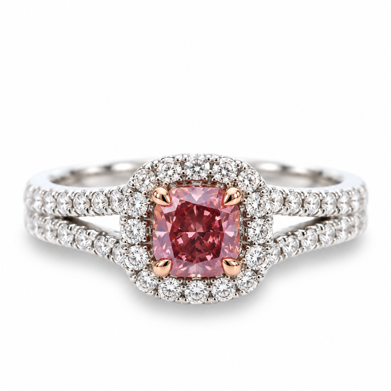 0.96ct Natural Fancy Intense Purple Pink Diamond Engagement Ring 14K White Gold