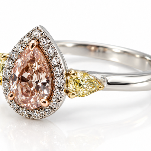 1.55ct Pink Diamond Engagement Ring GIA Pear Hallo Platinum Fancy Pink & Yellow