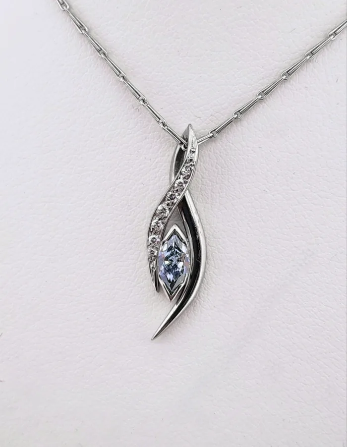 0.86ct Blue Diamond Set Of Ring & Pendant GIA Marquise Fancy Grayish Blue VVS1 - Image 7