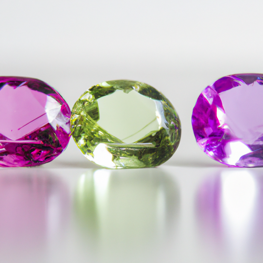 Vibrant colored diamonds glimmering in light.