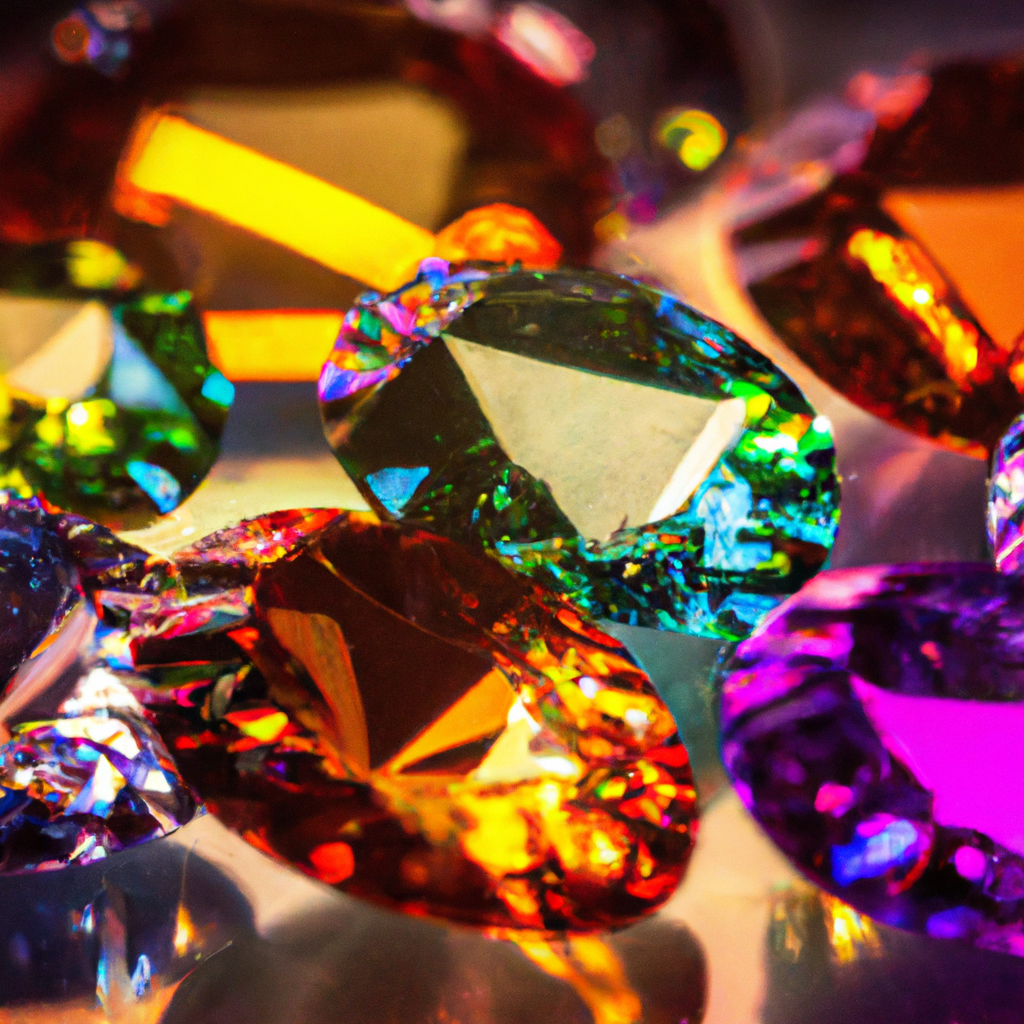 Vibrant colored diamonds sparkling in sunlight.