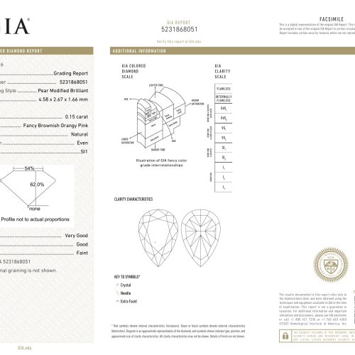 0.15 carat Carat Pear Modified Brilliant Fancy Brownish Orangy Pink SI1 GIA Certified Diamond