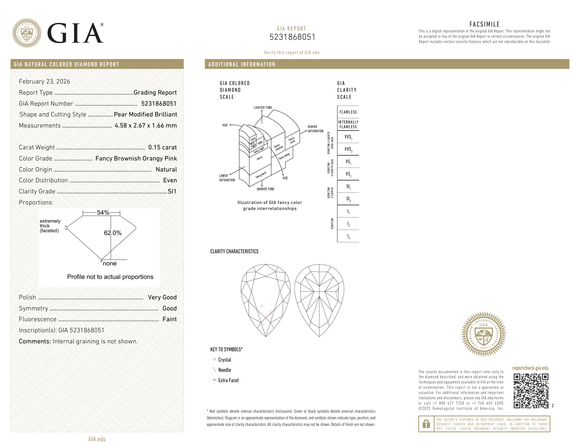 0.15 carat Carat Pear Modified Brilliant Fancy Brownish Orangy Pink SI1 GIA Certified Diamond