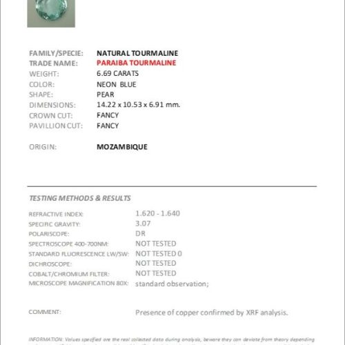 6.69 Carat PEAR None Certified Diamond