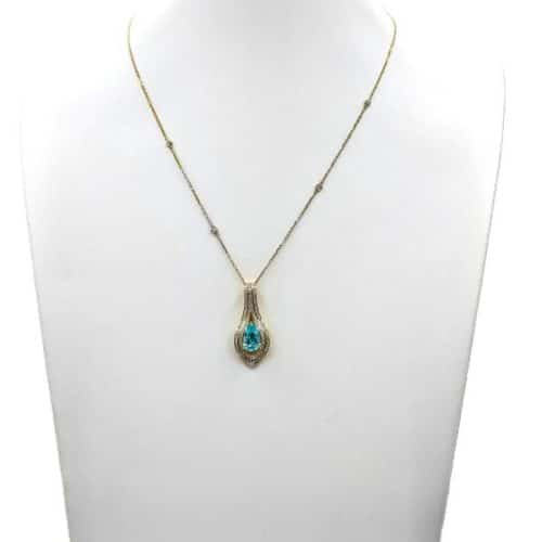 2.08ct Intense Copper-Bearing Greenish Blue (Neon Blue-Green) Natural Paraiba Tourmaline NECKLACE 18K Yellow Gold GIA Certified