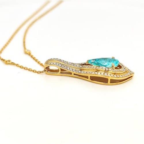 2.08ct Intense Copper-Bearing Greenish Blue (Neon Blue-Green) Natural Paraiba Tourmaline NECKLACE 18K Yellow Gold GIA Certified