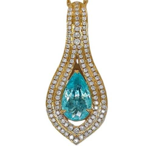 2.08ct Intense Copper-Bearing Greenish Blue (Neon Blue-Green) Natural Paraiba Tourmaline NECKLACE 18K Yellow Gold GIA Certified