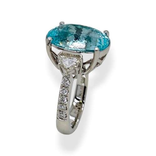 0.63ct Vivid Neon Blue-Green (Copper-Bearing) Natural Paraiba Tourmaline RING 18K White Gold