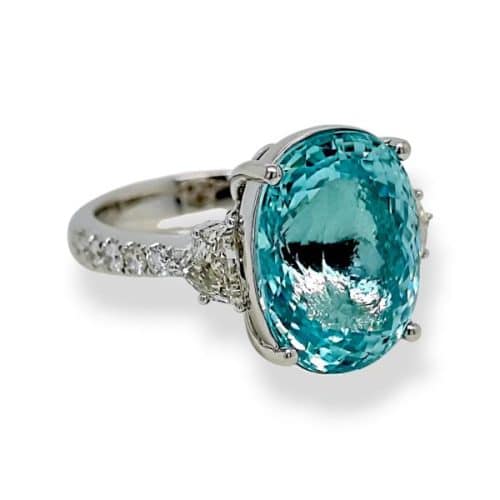 0.63ct Vivid Neon Blue-Green (Copper-Bearing) Natural Paraiba Tourmaline RING 18K White Gold