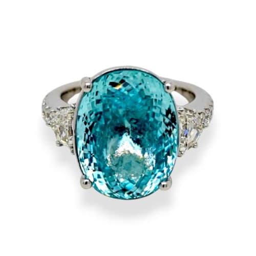 0.63ct Vivid Neon Blue-Green (Copper-Bearing) Natural Paraiba Tourmaline RING 18K White Gold