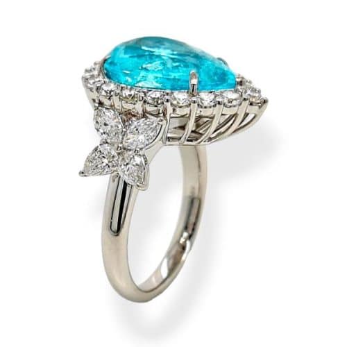 0.51ct Intense Copper-Bearing Greenish Blue Natural Paraiba Tourmaline RING 18K White Gold GIA Certified