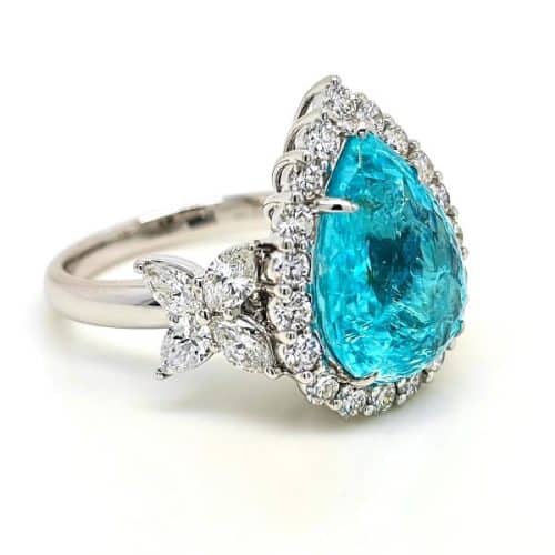0.51ct Intense Copper-Bearing Greenish Blue Natural Paraiba Tourmaline RING 18K White Gold GIA Certified