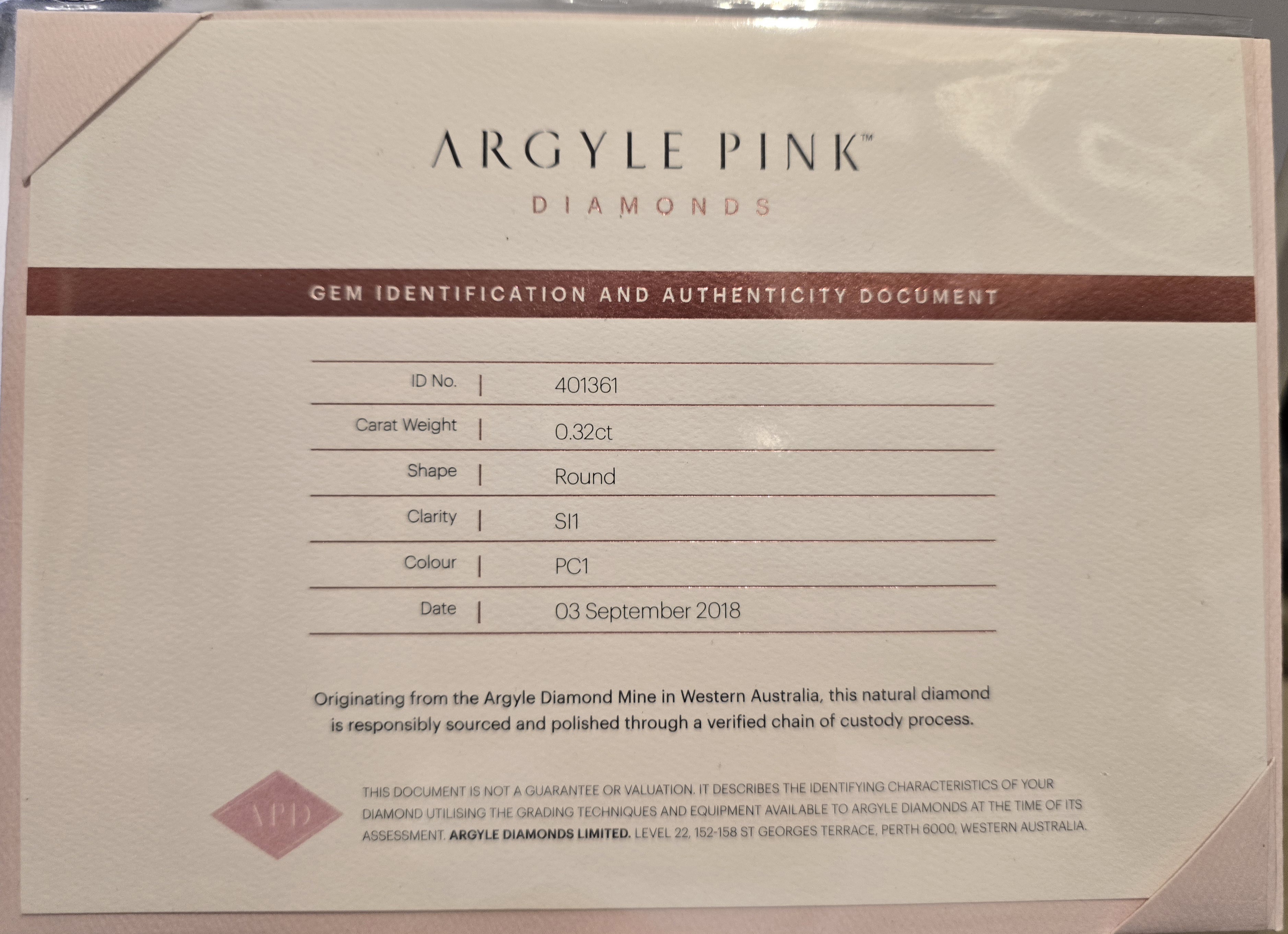 0.32ct Carat Round PC1 SI1 ARGYLE PINK DIAMONDS Certified Diamond