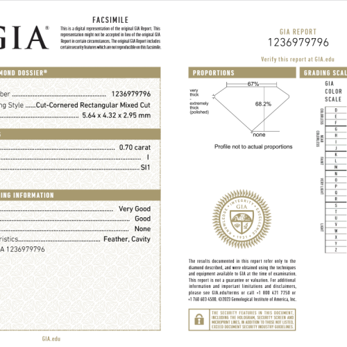 0.70 carat Carat Cut-Cornered Rectangular Mixed Cut I SI1 GIA Certified Diamond