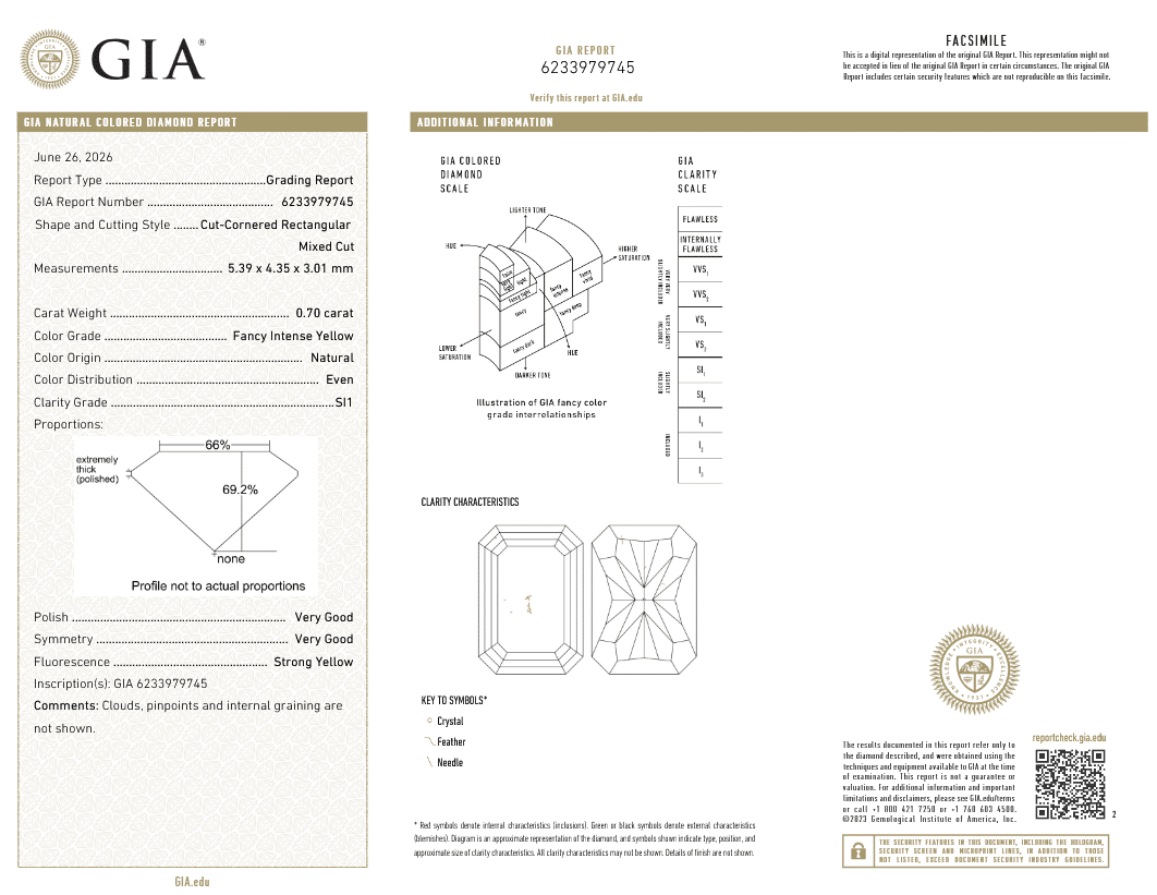 0.70 carat Carat Cut-Cornered Rectangular Mixed Cut Fancy Intense Yellow SI1 GIA Certified Diamond