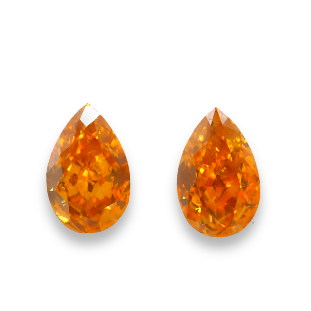 0.45ct matching pair Vivd orange diamonds pear shape GIA