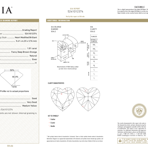 1.01 carat Carat Heart Modified Brilliant Fancy Deep Brown-Orange I1 GIA Certified Diamond