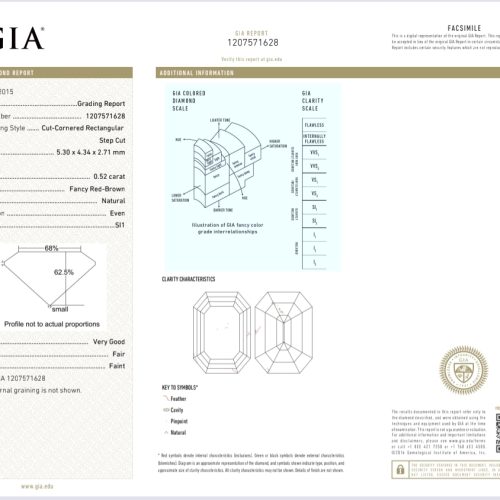 0.52 carat Carat Cut-Cornered Rectangular Step Cut Fancy Red-Brown SI1 GIA Certified Diamond