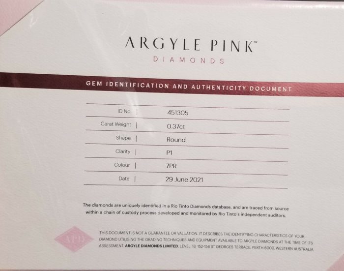 0.37ct ARGYLE Pink Diamond - 7PR Natural Loose Fancy Color Diamond Certed Round - Image 2
