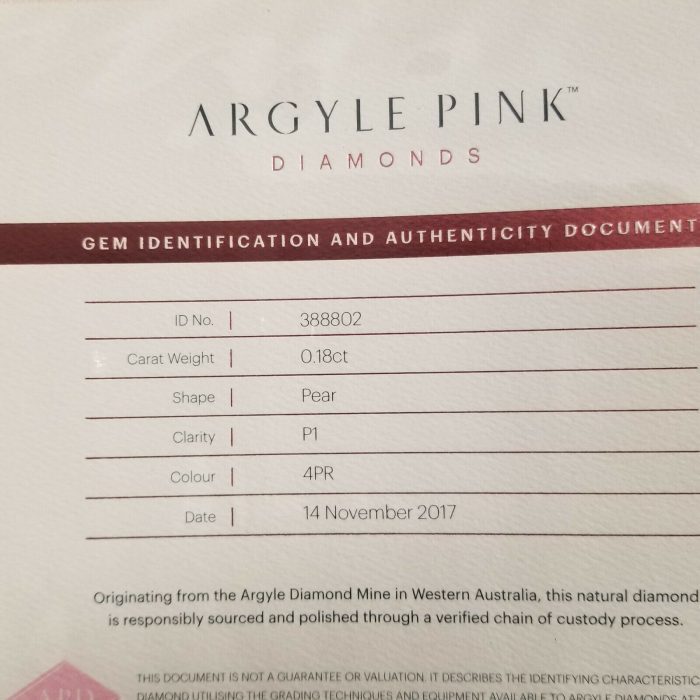 Argyle 0.18ct Natural Loose Fancy Intense Pink Color Diamond Pear 4PR Certified - Image 3