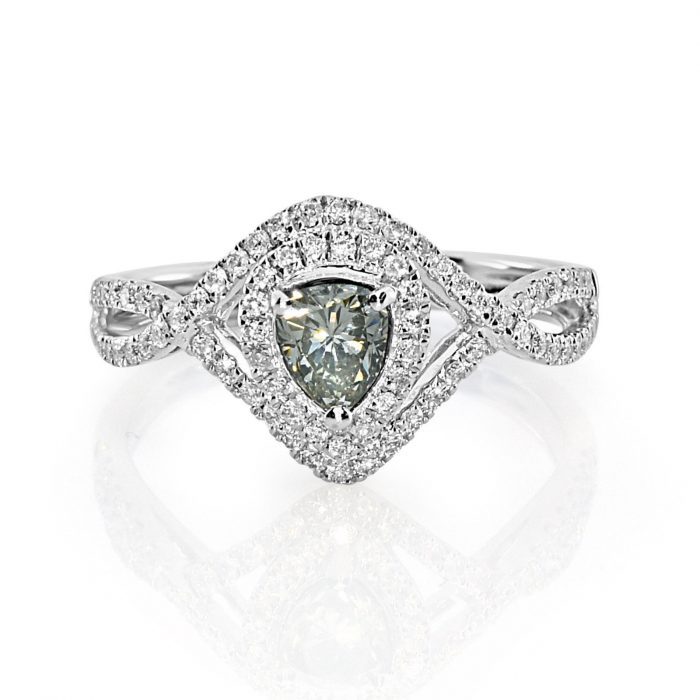 Real 0.78ct Natural Fancy Gray Diamond Engagement Ring 18K Solid Gold Pear - Image 2