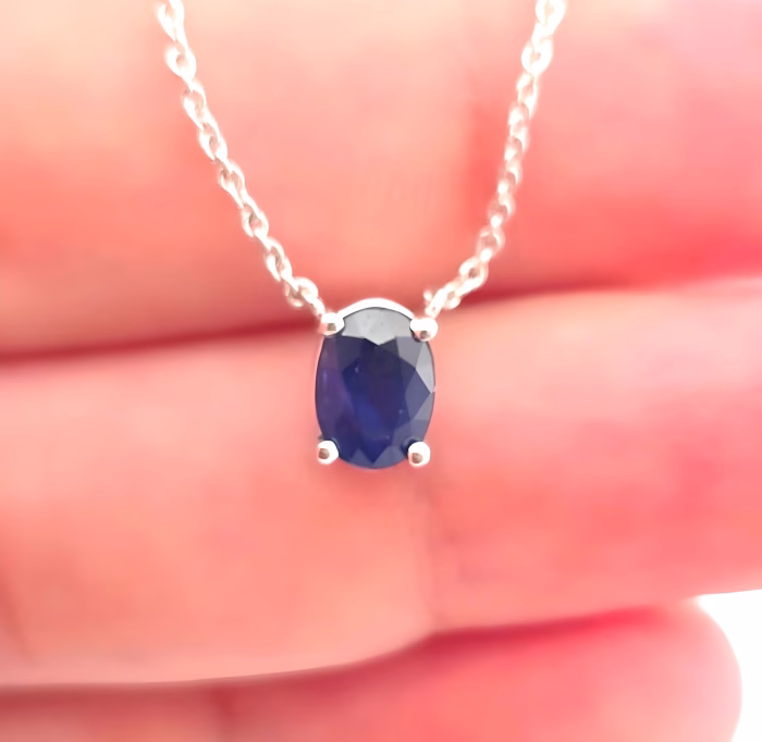 Madagascar Sapphire Necklace Pendant 1.32ct Natural Blue GIA 14K White Gold - Image 5