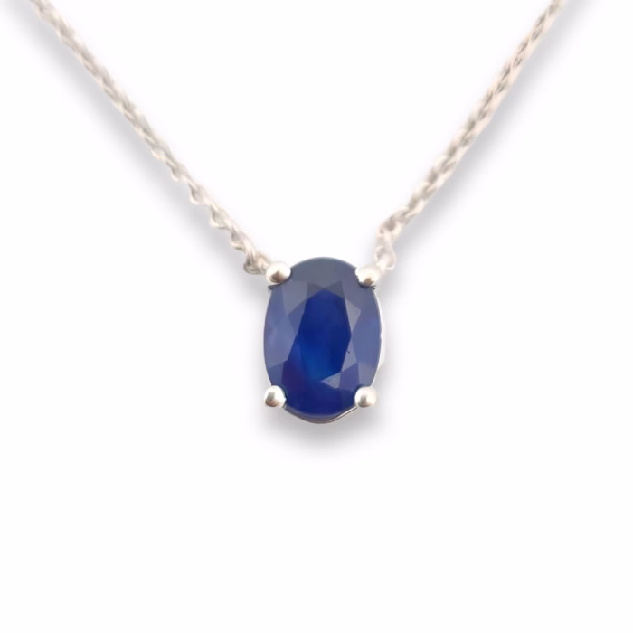 Madagascar Sapphire Necklace Pendant 1.32ct Natural Blue GIA 14K White Gold