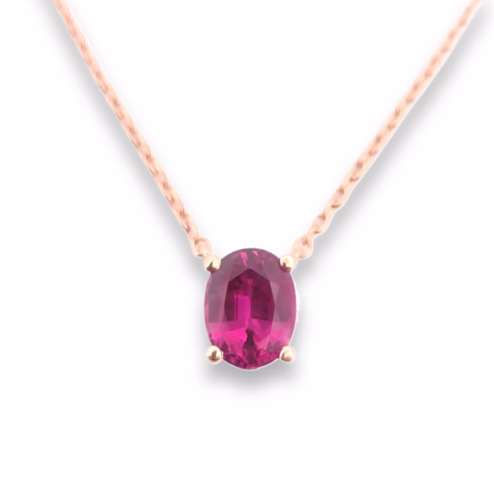 Natural Unheated Red Ruby Necklace Pendant 1.22ct Thailand Oval 14K Gold GIA