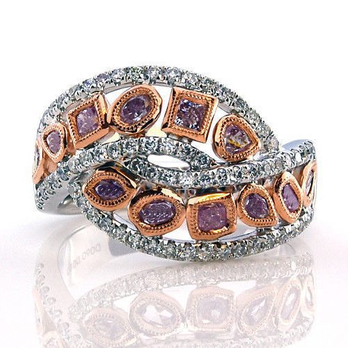 Real 1.40ct Natural Fancy Pink Diamonds Engagement Ring 18K Solid Gold 7G