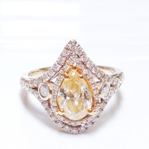 1.65ct Fancy Yellow Diamond Engagement Ring Hallo 18K White Gold SI1 Pear