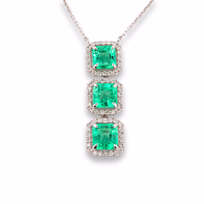 Emeralds & Diamonds Necklace Pendant 4.71ct Natural Green Colombian Emerald 18K