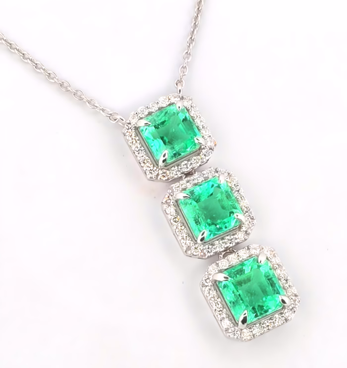 Emeralds & Diamonds Necklace Pendant 4.71ct Natural Green Colombian Emerald 18K - Image 9